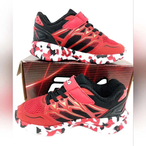 Easy Slip-on No tie Sneakers, Fila Wanderun Strap, Red and Black, Size 12, New - Picture 4 of 5